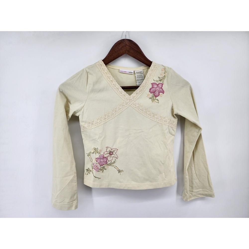 Mary-Kate and Ashley V-Neck Long Sleeve Floral Embroidered Top Size M 7/8